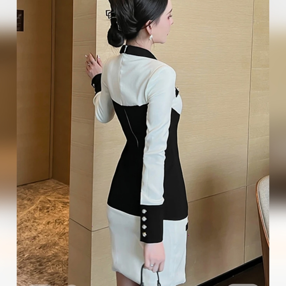 Elegant Black and White Button-Up Dress - Picture 8 of 16